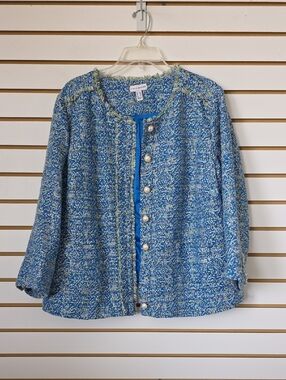 Susan Graver Blue Tweed Pearl-Button Jacket